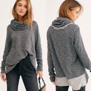 Free People Beach Cocoon Cowl Pullover Top Cotton Gray M